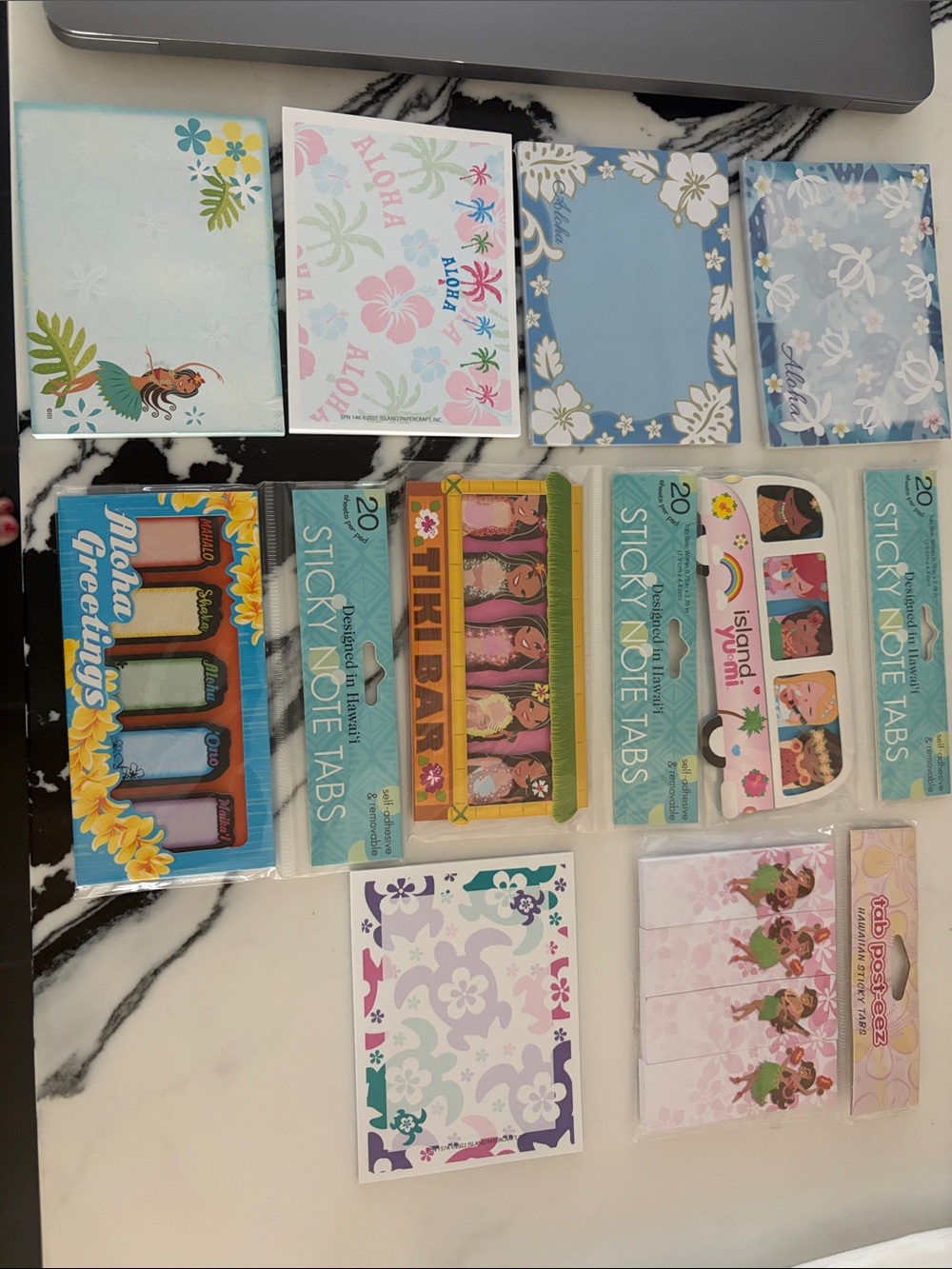 Hawaiian Floral Sticky Note & Tab Set - Blue, Pink, White